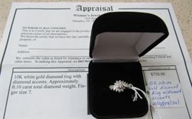 10K White Gold Diamond Ring w/Diamond Accents. Has Appraisal 