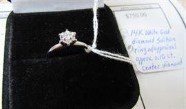 14K White Gold Diamond Solitaire Ring w/Appraisal 