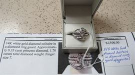 14K White Gold Diamond Solitaire in a Diamond Ring Guard - Has Appraisal 