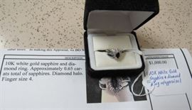10K White Gold Sapphire & Diamond Ring w/Appraisal 