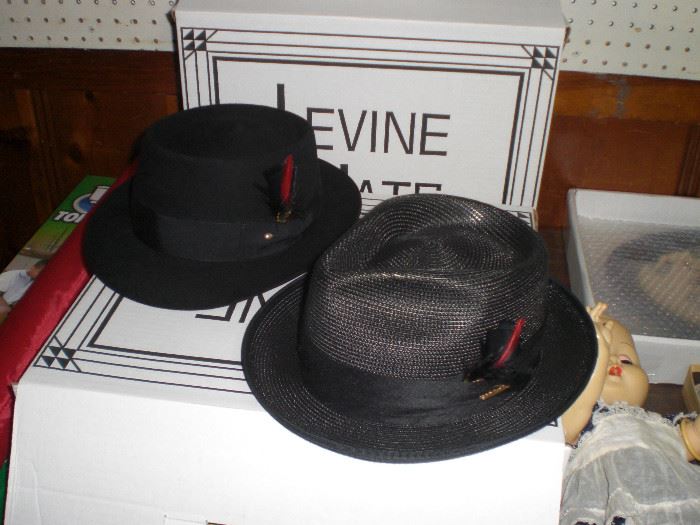 Stetson straw fedora hat with Levine box, Lagomarsino nutria fedora hat with Levine box