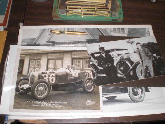 1930 RACING PROMOTIONAL PHOTOGRAPH OF CY MARSHALL DRIVING THE DUESENBERG SPECIAL and other automotive paper goods