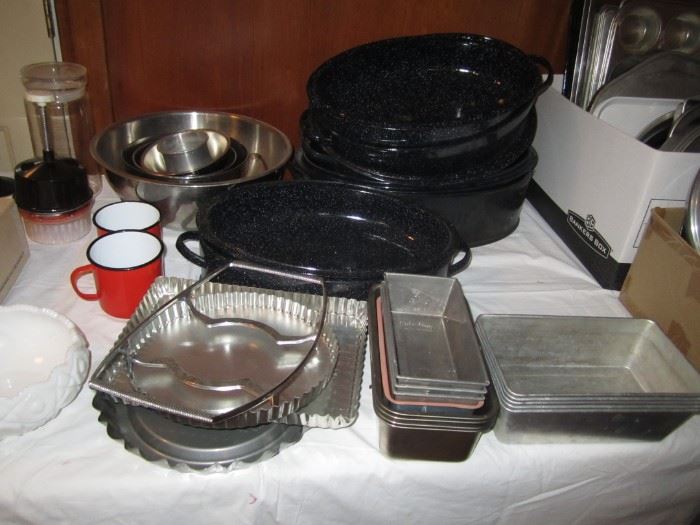 Enamel ware, cooking tins