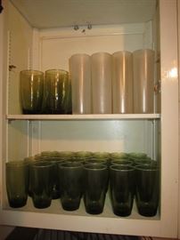 Vintage green glassware and frosted ice tea glasses
