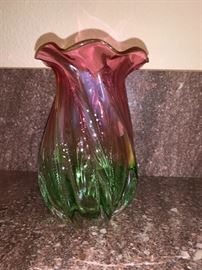 Vintage Teleflora vase Cranberry and Watermelon Green