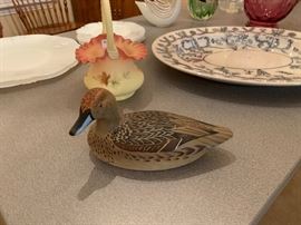 Fenton dish and Royal Doulton Lemm Ward porcelain duck decoy replica