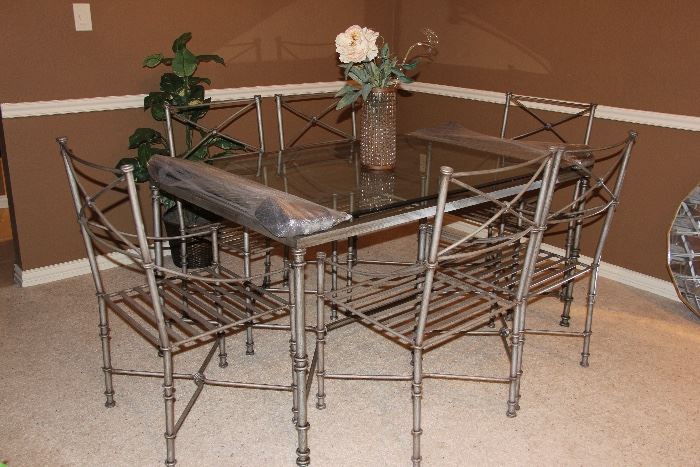 PierOne Glass top Steel Table with 6chairs. Already packaged for easy transport.
