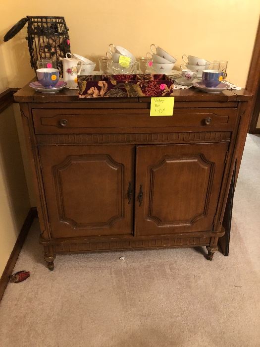 Vintage bar cabinet, saucer and tea cups