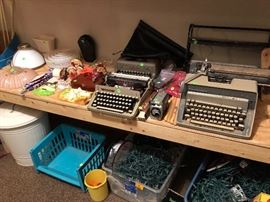 vintage typewriters, Christmas lights