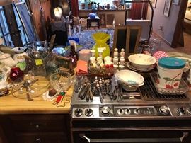 vintage coffee pots, tea pots, glassware, flatware, salt and pepper shaker sets