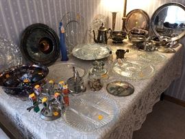 glassware and silverplate serving trays
