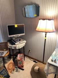 floor lamp, bar stool, antique mirror, Enhanced Vision magnifier