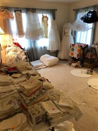 vintage linens, quilts, petticoats, wedding dress