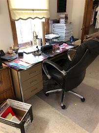 metal office desk, office chair, office supplies, filing cabinet