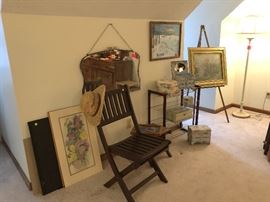 antique mirror, framed and unframed artwork