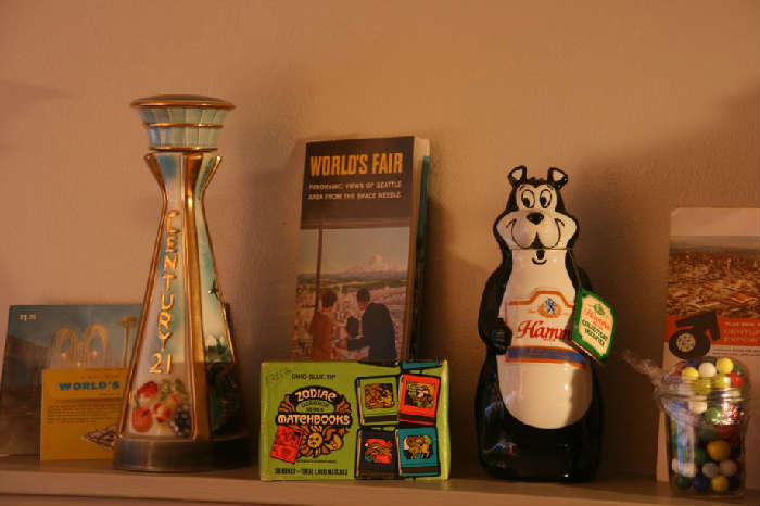 Seattle Space Needle decanter, Hamm's beer decanter, Seattle Worlds fair