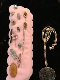 various stick and bar pins - gold, diamond, etc