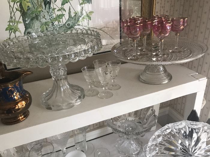 Cake plates and stands are new to sale.  Moser small wines