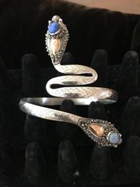 Sterling, lapis, gold cuff