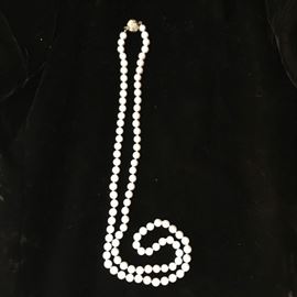 Opera length pearls, purchased in Hong Kong, diamond clasp
