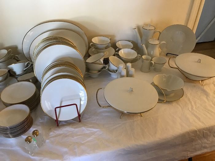 Large set of mid century style Rosenthal China. Setting for eight.  Including cream soups & serving pieces.  Very complete.
