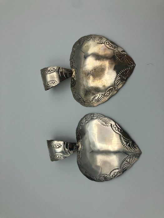 Item Number P95 (a&b).  Sterling Silver heart pendants. Each measures about 3 1/2" top to bottom. Interior of pendant marked "Mexico - 925". 
