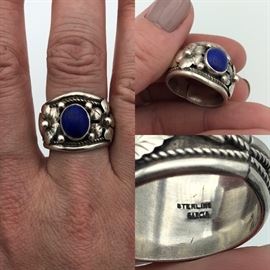 Item number R69. Size 8 sterling and lapis ring. Signed Garcia.