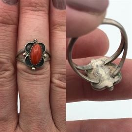 Item number R65. Unsigned and no marks. Size 6. Carnelian and sterling. 