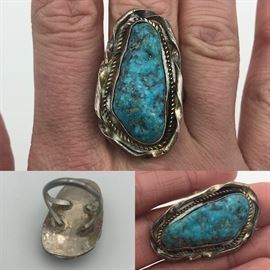 Item Number R57. Size 7. Unsigned sterling and turquoise ring. 