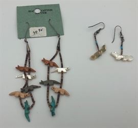 Pair of Left is Item Number E51. Long Fetish earrings. Pair on the right is Number E50. 