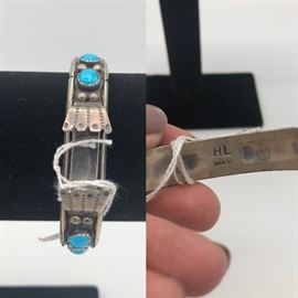 Item Number W104. Signed "HL Sterling". Our client paid $250. No watch. 4 pieces of turquoise. 