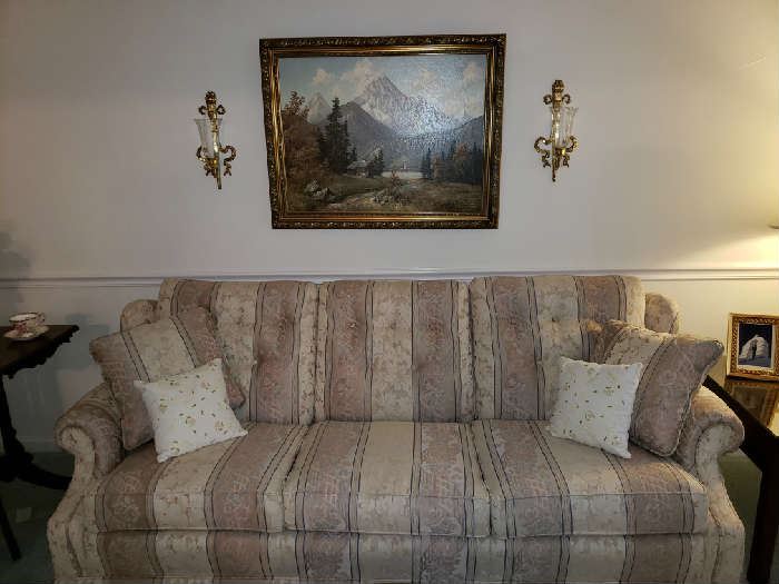 Clayton Marcus Hand Crafted Upholstered Sofa with Matching Throw Pillows