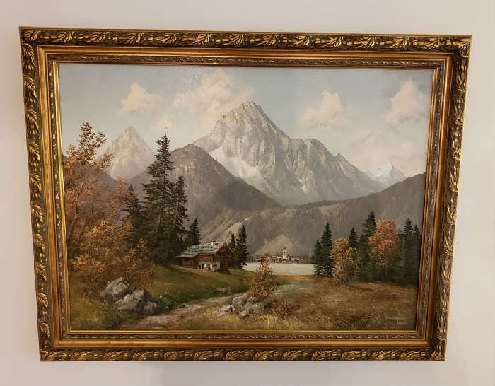 Mountain Landscape Oil Painting by F. Kam Meyer Muenchen. 