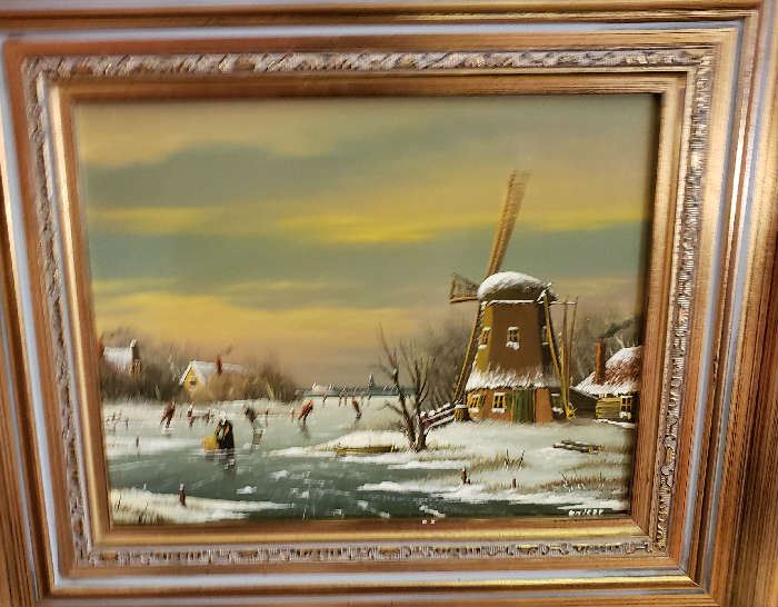  Snow Scene with Wind Mill  Oil Painting