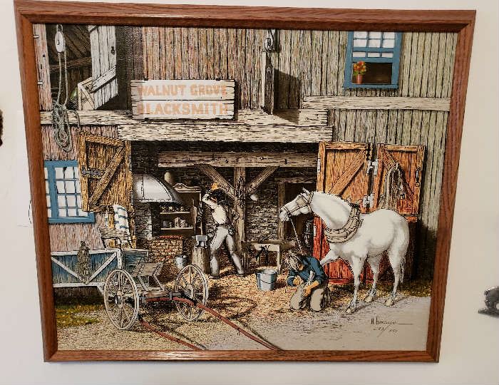"The Village Smithy" Serigraph by artist H. Hargrove 