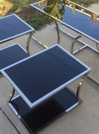 Silver & Black nesting tables glass and chrome