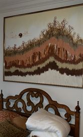 queen headboard, art, linens