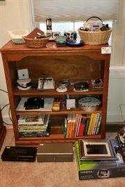 bookshelf, clock, office accessories