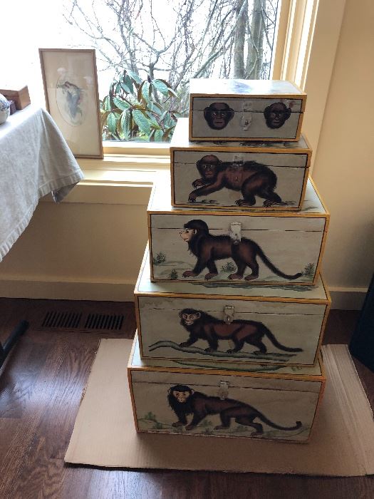 Whimsical stacking monkey boxes