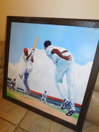 Martin Superville artist, from Trinidad & Tobago. Cricket Match 2009. 4'x4'. Signed.