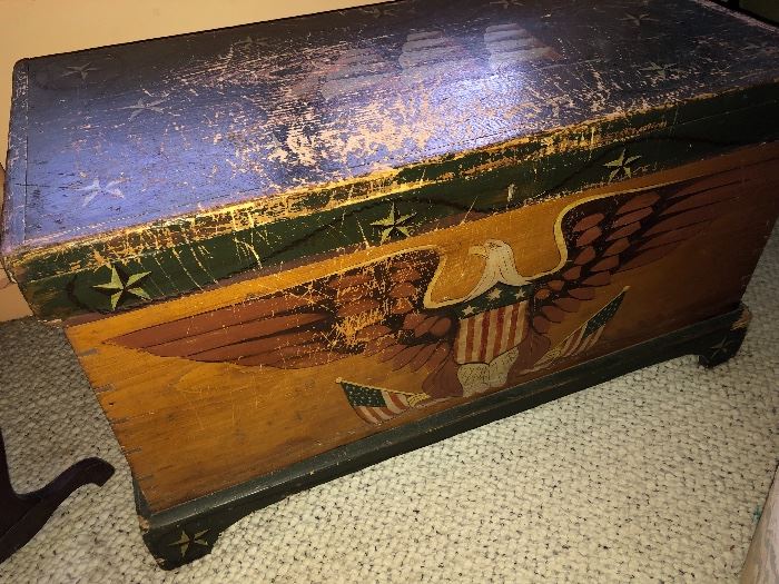 1820s Trunk with one of a kind hand painted murals