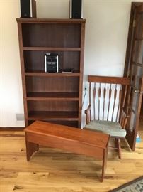 Wooden Shelf, Bench, and Rocker with Radio