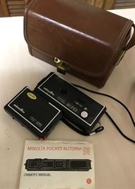 Vintage Minolta camera, case & instruction pamphlet
