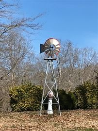 Garden ornamental windmill; gazing ball and stand