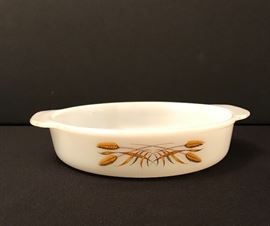 Vintage Fire King Wheat casserole round 