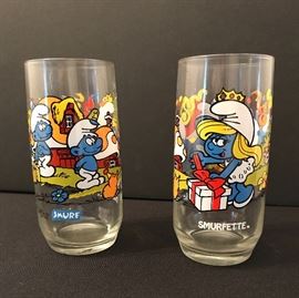 Vintage Smurf and Smurfette glassware