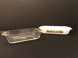 Vintage Fire King glass loaf pan & Summerfield loaf pan