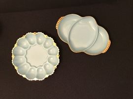 Fire King Blue Milk deviled egg platter and divided dish