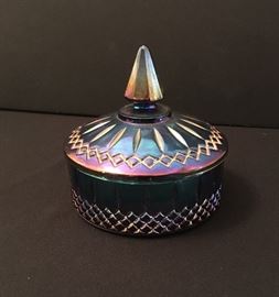 Carnival glass covered candy dish