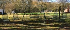 Vintage wrought iron swing and rocker chairs